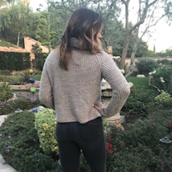 Beige/Cream Cropped Turtleneck Sweater - Picture 3 of 3